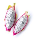 Two pieces of fresh sliced dragon fruit or pitahaya pitaya