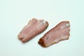 Two pieces of fried pork on a white background