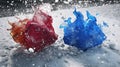 two pieces of ice in red and blue, ai generated image Royalty Free Stock Photo