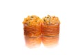 Two pieces of Maki sushi roll with hard cheese on top isolated on white background with reflection Royalty Free Stock Photo