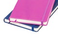 Two pieces of pink and navy blue colour leather daily planners with elastic banded.