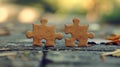 Two pieces of a puzzle sitting on the ground next to each other, AI Royalty Free Stock Photo
