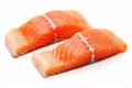 Two pieces of raw salmon steaks. Salmon piece of fresh raw fish on white background