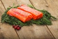 Salty salmon on the old table Royalty Free Stock Photo