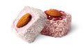 Two pieces of Turkish Delight with almonds Royalty Free Stock Photo