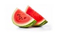 Two pieces of watermelons on white background. Generative AI. Royalty Free Stock Photo