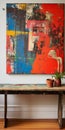 Vibrant And Textured Ibo Art: A Distressed And Weathered Table Under A Fauvist Painting