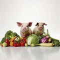 two piglets and vegetables Royalty Free Stock Photo