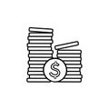 Two piles of coins hand drawn outline doodle icon.