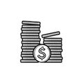 Two piles of coins hand drawn outline doodle icon.