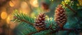 Two Pine Cones on Pine Tree Branch Royalty Free Stock Photo