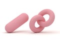 Two pink abstract geometric shapes one oval and two interlocking rings on a white background Royalty Free Stock Photo