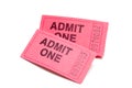 Two pink admission tickets on white Royalty Free Stock Photo