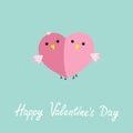 Two pink birds in shape of half heart Love cart Flat design style Happy Valentines day card Royalty Free Stock Photo