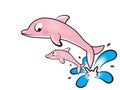 Two Pink Dolphins Jumping Out Of Water Illustration. Royalty Free Stock Photo
