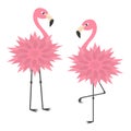 Two pink flamingo set. Flower body. Exotic tropical bird. Zoo animal collection. Cute cartoon character. Decoration element. Flat Royalty Free Stock Photo