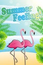 Two pink flamingos on the beach Royalty Free Stock Photo