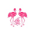 Two pink flamingos in love, logo, decorative silhouette, vector Royalty Free Stock Photo