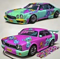 Two pink and green candy cars to divert