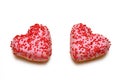 Two pink heart donuts isolated on white background