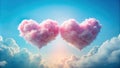 Two pink heart-shaped clouds in a bright blue sky. Generative AI Royalty Free Stock Photo