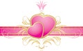 Two pink hearts on the decorative ribbon