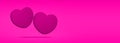 Two Pink Hearts Minimal Banner. Beautiful Lovely 2 Heart 3D Shape in Pink Horizontal Background. Royalty Free Stock Photo