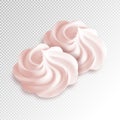Two pink marshmallows on a white isolated background. Realistic vector, 3d illustration