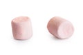 Two pink mini marshmallows isolated on white