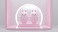 Two pink rabbits are sitting in a glass case with two candles, AI