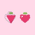 Two pink raspberries on a pink background. Food outline icons.