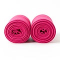Two pink rolled towels placed side by side showing the texture and circular pattern of the material Royalty Free Stock Photo