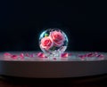 two pink roses in glass on dark background. San Valentine Day composition. Royalty Free Stock Photo