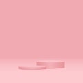 Two pink round pedestal podiums that contiguous base.Happy love valentines day festival concept.3D illustration