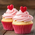 Two Pink Valentine Cupcakes with Heart Decoration Royalty Free Stock Photo