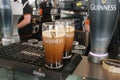 Two pints of beer served at The Guinness Brewery Royalty Free Stock Photo