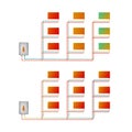 Two-pipe vertical thermal imaging heating system. Two types of schemes: with the balancing valves and without regulation.