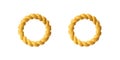 Two pixelated golden rings with distinctive twisted rope design and textured appearance