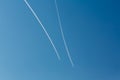 Two planes with traces on a blue sky background. Royalty Free Stock Photo