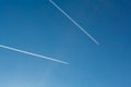Two planes with traces on a blue sky background Royalty Free Stock Photo