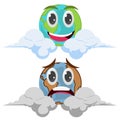 Two planet mascots of Earth with isolated eyes on a white background. Vector illustration of stock. The world smiles happily and c