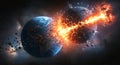 Planets Colliding in Space with Explosions and Debris Creating Dramatic Scene Royalty Free Stock Photo