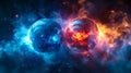 Two planets in space with a nebula in the background Royalty Free Stock Photo