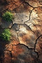 Two Plants Emerging From Cracks in Desert Soil. Generative AI