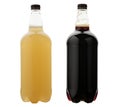 Two plastic bottles with dark and light beer. Isolated on a white background Royalty Free Stock Photo