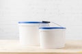 Two plastic buckets with paints Royalty Free Stock Photo