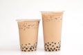 Two plastic glass Taiwan ice milk tea with boba bubble