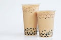 Two plastic glass Taiwan ice milk tea with boba