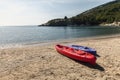 Two plastic kayak on beach Royalty Free Stock Photo