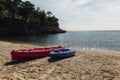 Two plastic kayak on beach Royalty Free Stock Photo